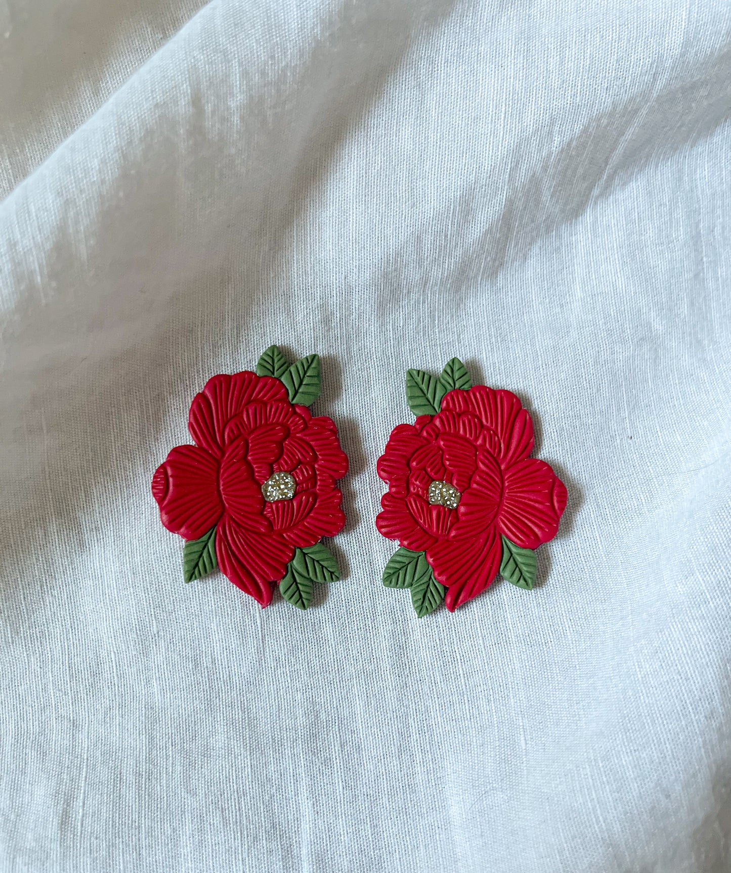 Red peony studs