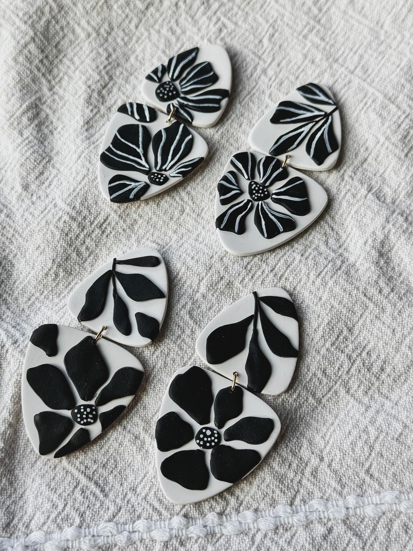 black and white floral dangle