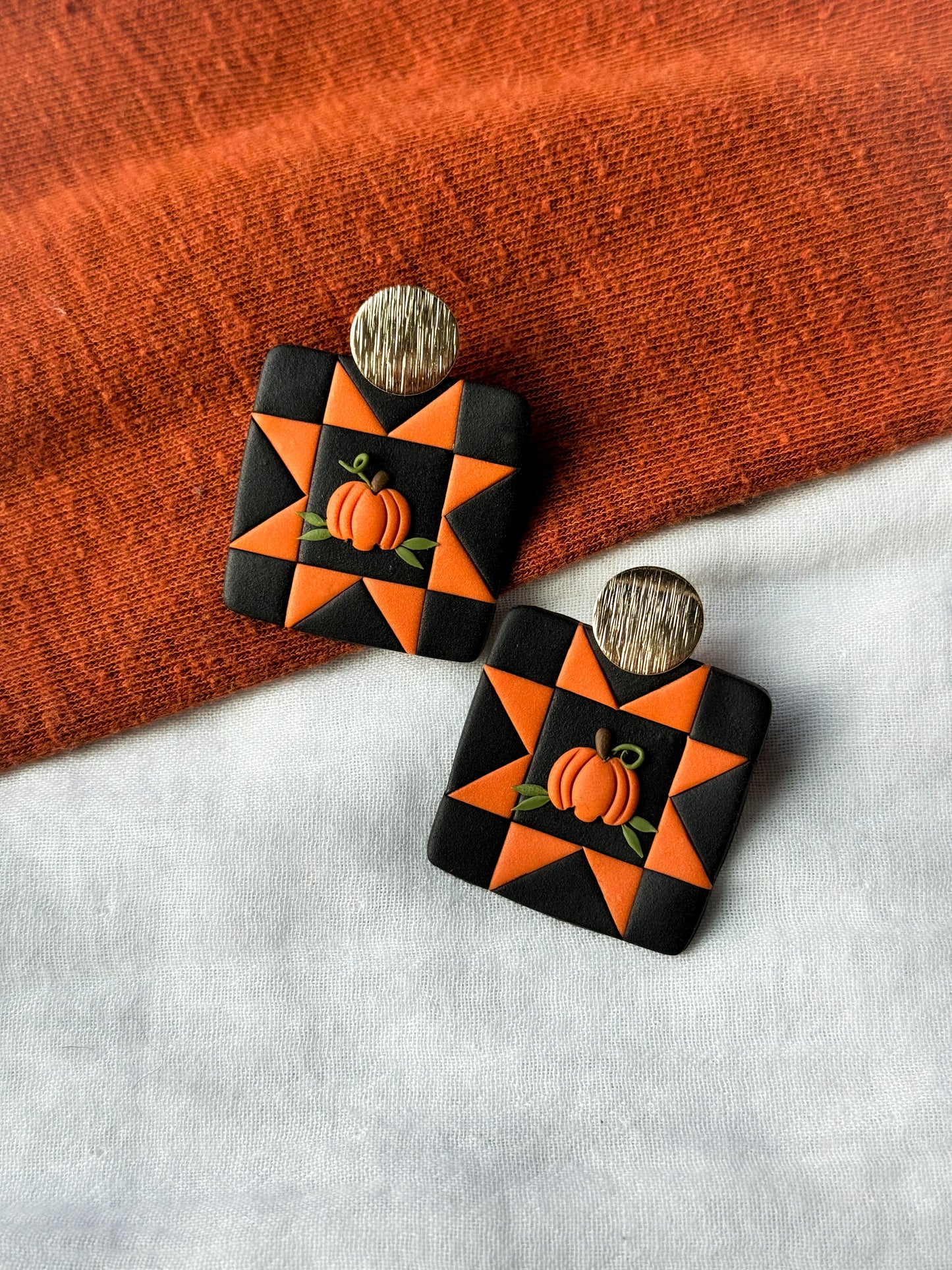 Pumpkin quilt earrings