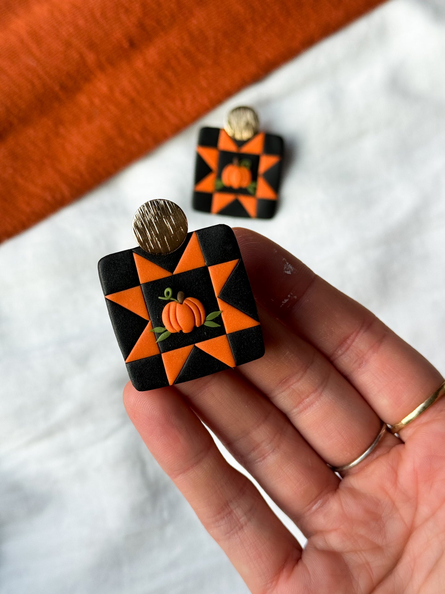 Pumpkin quilt earrings
