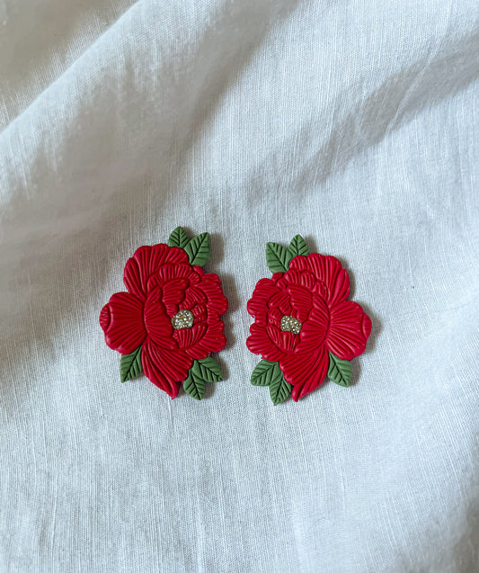 Red peony studs
