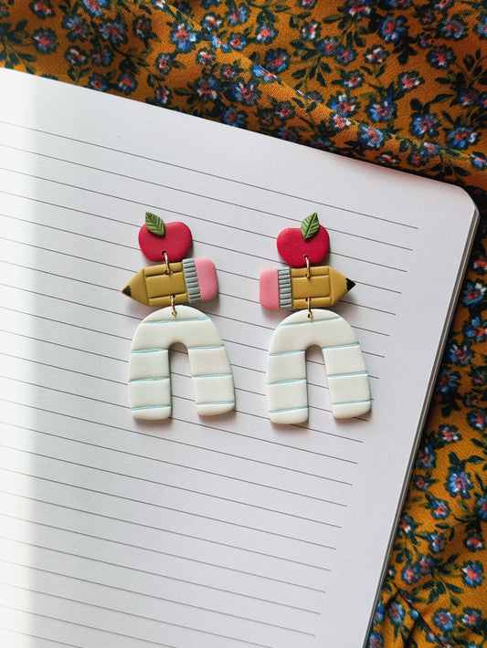 Apple, Pencil, Paper dangle