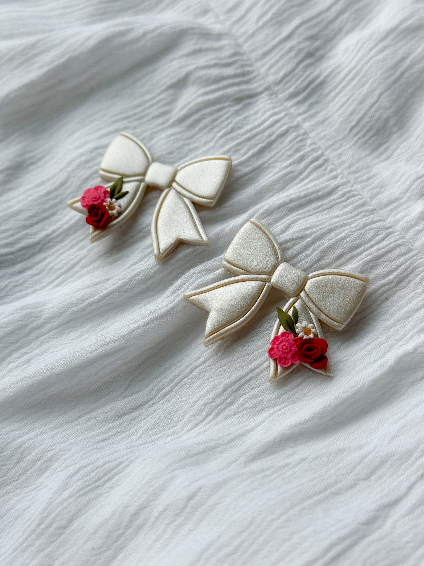 Valentines girly flower ribbon studs.