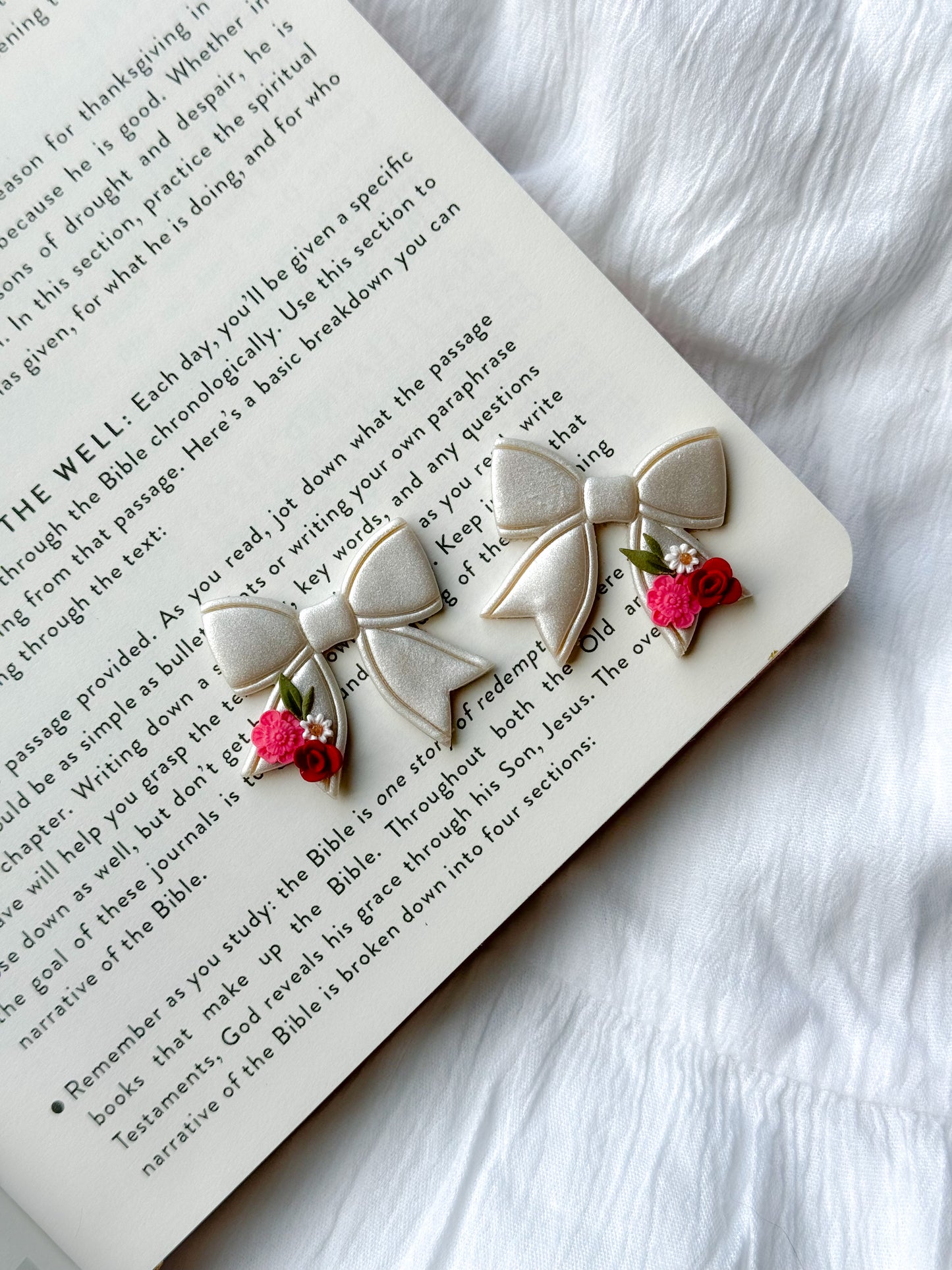 Valentines girly flower ribbon studs.