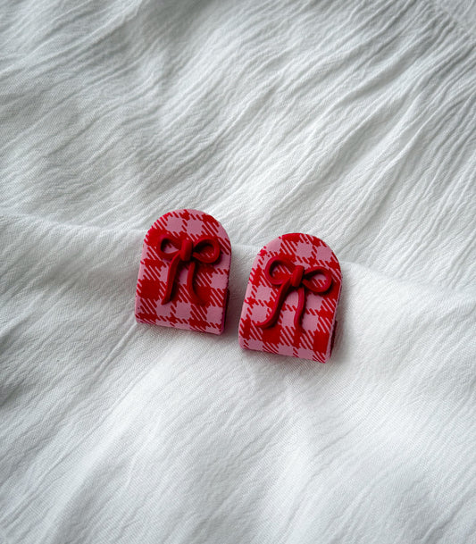 Valentine gingham huggie hoops