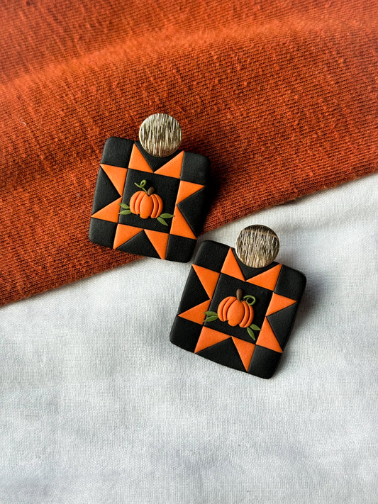 Pumpkin quilt earrings