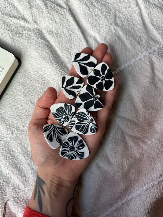 black and white floral dangle