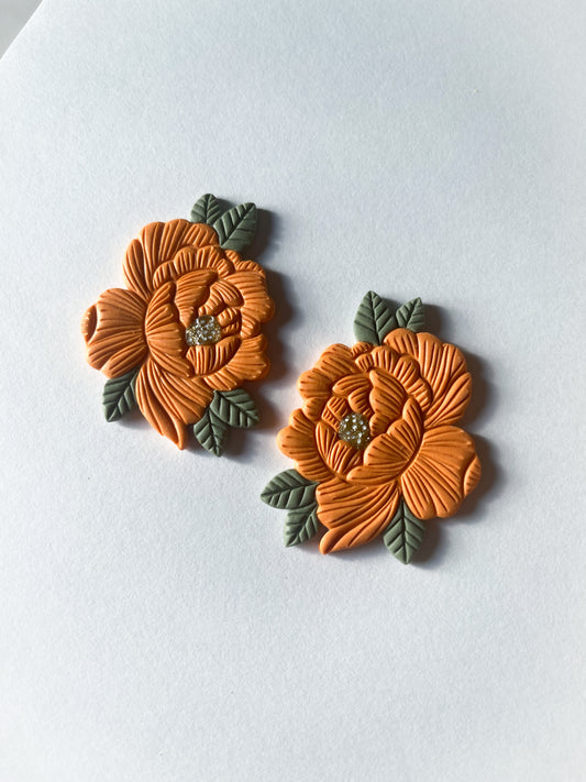 Orange peony oversized stud